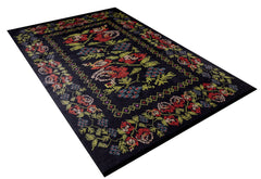 Black Floral Area Rug – Non Slip Digital Print Rug for Living Room Carpet
