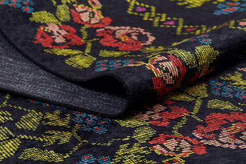 Black Floral Area Rug – Non Slip Digital Print Rug for Living Room Carpet