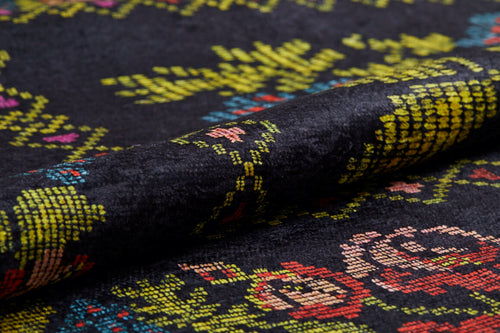 Black Floral Area Rug – Non Slip Digital Print Rug for Living Room Carpet