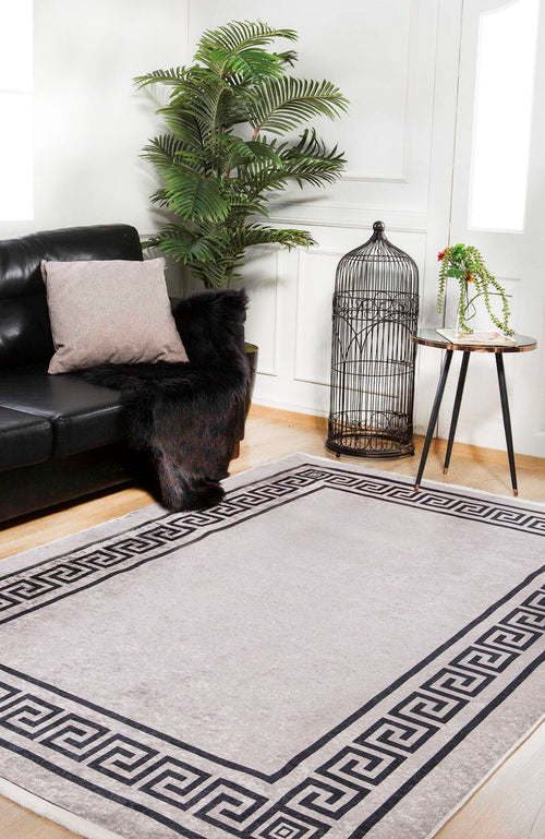 Digital Print Area Rug - Brown Frame Style Non Slip Carpet for Living Room