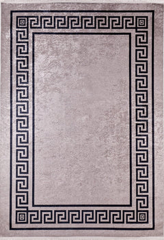 Digital Print Area Rug - Brown Frame Style Non Slip Carpet for Living Room