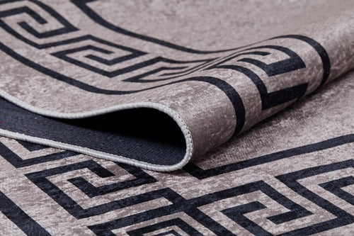 Digital Print Area Rug - Brown Frame Style Non Slip Carpet for Living Room