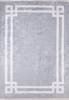 Digital Print Area Rug – Grey Frame Design Non Slip Washable Antibacterial Carpet