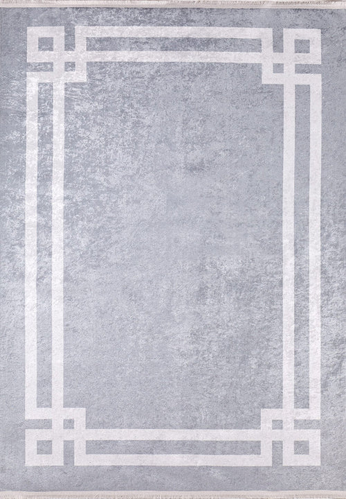 Digital Print Area Rug – Grey Frame Design Non Slip Washable Antibacterial Carpet