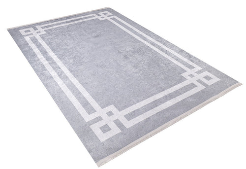 Digital Print Area Rug – Grey Frame Design Non Slip Washable Antibacterial Carpet