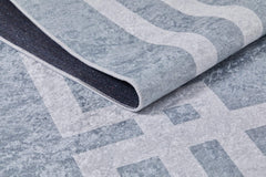 Digital Print Area Rug – Grey Frame Design Non Slip Washable Antibacterial Carpet