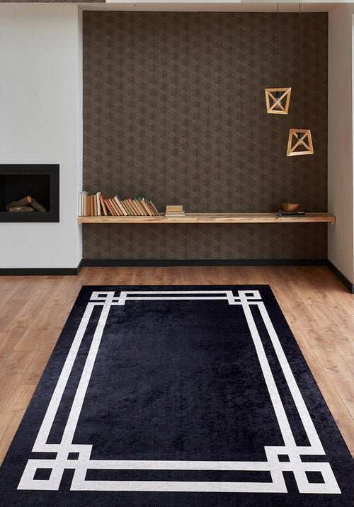 Black Area Rug – Digital Print Rug With Black Frame | Antibacterial Non Slip Carpet