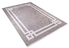 Beige Area Rug – Digital Print Frame Style Non Slip Washable Carpet