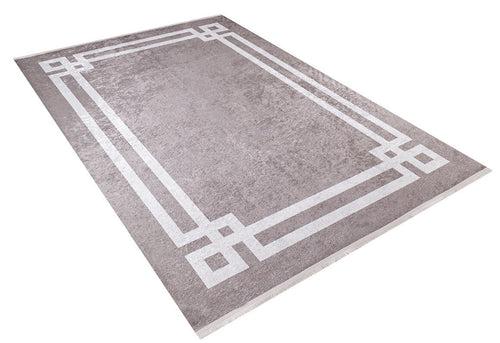 Beige Area Rug – Digital Print Frame Style Non Slip Washable Carpet