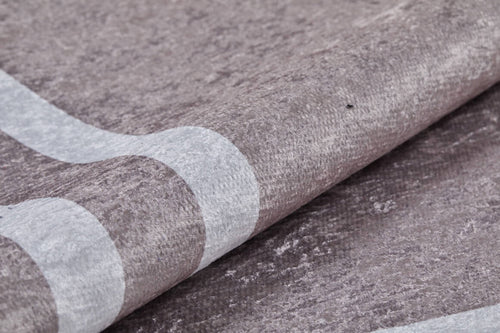 Beige Area Rug – Digital Print Frame Style Non Slip Washable Carpet