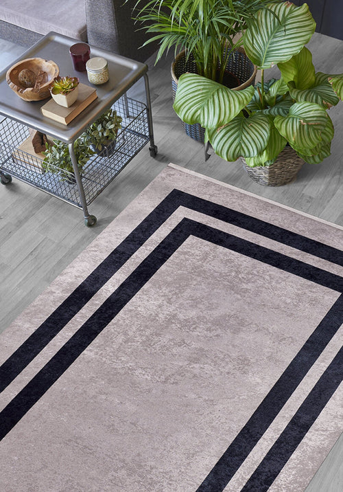 Krasnogorsk Black Frame Digital Print Area Rug