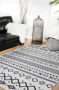 Grey Geometric Area Rug - Digital Print Carpet | Non Slip, Antibacterial, Washable