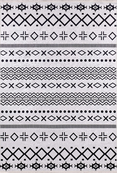 Grey Geometric Area Rug - Digital Print Carpet | Non Slip, Antibacterial, Washable