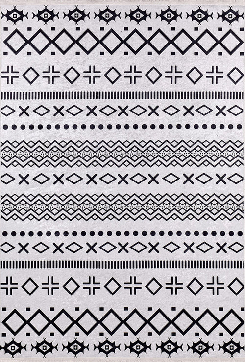 Grey Geometric Area Rug - Digital Print Carpet | Non Slip, Antibacterial, Washable