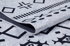 Grey Geometric Area Rug - Digital Print Carpet | Non Slip, Antibacterial, Washable