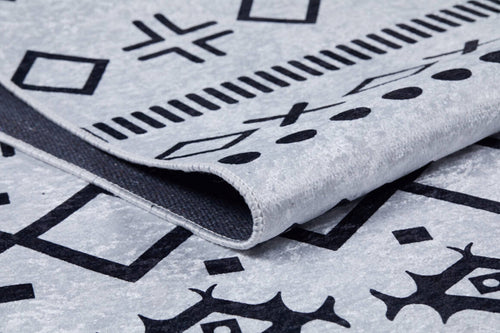 Grey Geometric Area Rug - Digital Print Carpet | Non Slip, Antibacterial, Washable