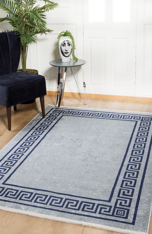 Digital Print Area Rug - Navy Frame Stylish Non Slip High Quality Carpet