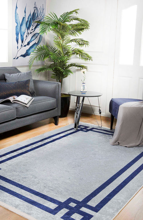 Navy Frame Area Rug – Digital Print Rug | Non Slip, Antibacterial & Washable Carpet