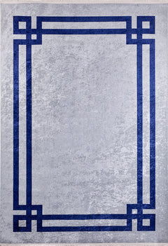 Navy Frame Area Rug – Digital Print Rug | Non Slip, Antibacterial & Washable Carpet