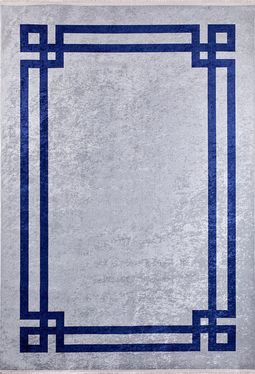 Navy Frame Area Rug – Digital Print Rug | Non Slip, Antibacterial & Washable Carpet