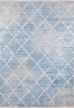 Blue Geometric Area Rug - Digital Print, Non Slip, Washable Modern Floor Covering