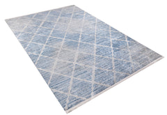 Blue Geometric Area Rug - Digital Print, Non Slip, Washable Modern Floor Covering