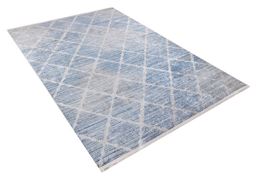 Blue Geometric Area Rug - Digital Print, Non Slip, Washable Modern Floor Covering