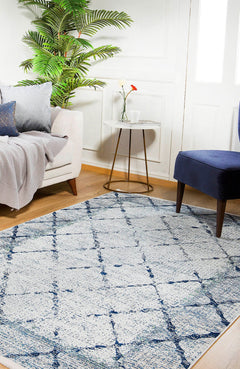 Navy Geometric Area Rug - Digital Print Non Slip Washable Carpet for Living Room