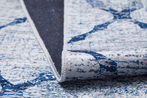 Navy Geometric Area Rug - Digital Print Non Slip Washable Carpet for Living Room