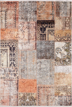 NewScotland Brown Patchwork Digital Print Area Rug