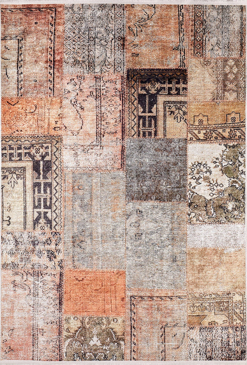 NewScotland Brown Patchwork Digital Print Area Rug