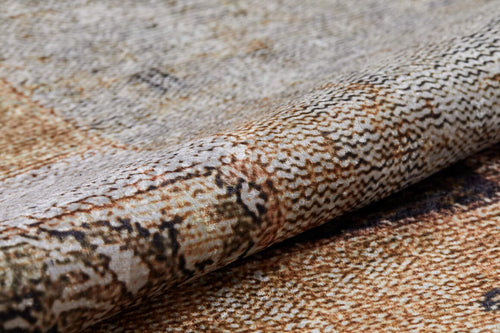 NewScotland Brown Patchwork Digital Print Area Rug