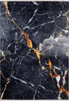 Black Marble Area Rug – Digital Print Non Slip Carpet for Living Room
