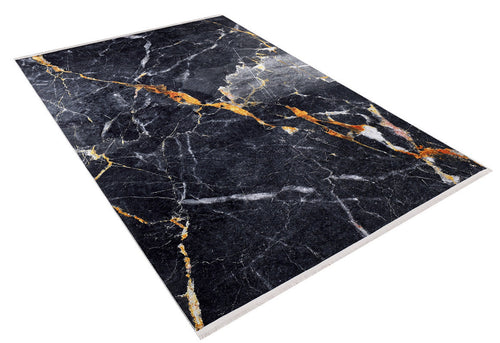 Black Marble Area Rug – Digital Print Non Slip Carpet for Living Room