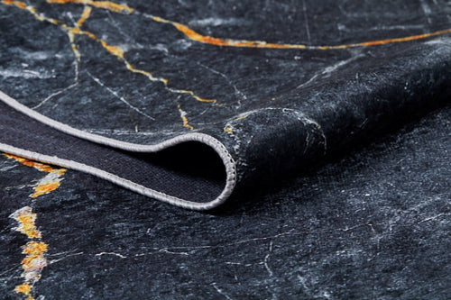 Black Marble Area Rug – Digital Print Non Slip Carpet for Living Room