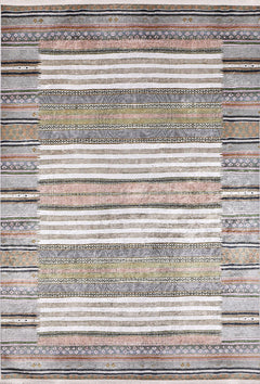 Grey Striped Area Rug - Digital Print Carpet | Non Slip, Antibacterial, Washable Floor Covering