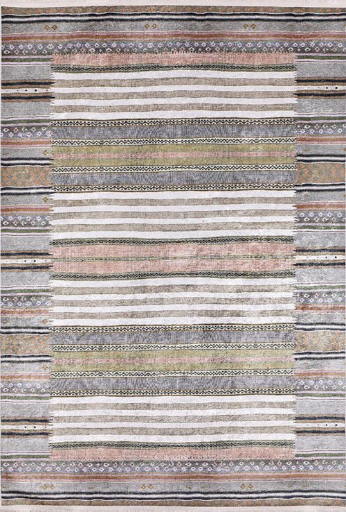 Grey Striped Area Rug - Digital Print Carpet | Non Slip, Antibacterial, Washable Floor Covering