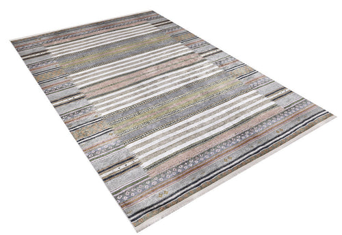 Grey Striped Area Rug - Digital Print Carpet | Non Slip, Antibacterial, Washable Floor Covering