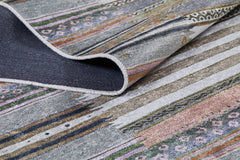 Grey Striped Area Rug - Digital Print Carpet | Non Slip, Antibacterial, Washable Floor Covering