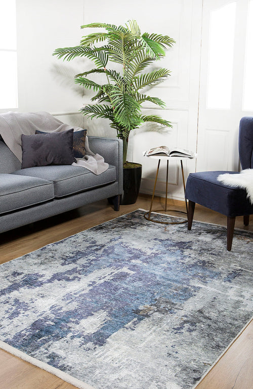 Modern Area Rug | Blue Digital Print Carpet - Non Slip, Antibacterial Floor Mat