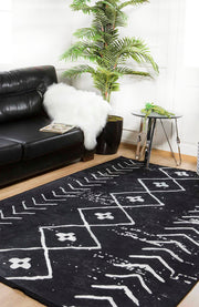 Black Geometric Area Rug – Durable Digital Print Rug With Non Slip Carpet Backing