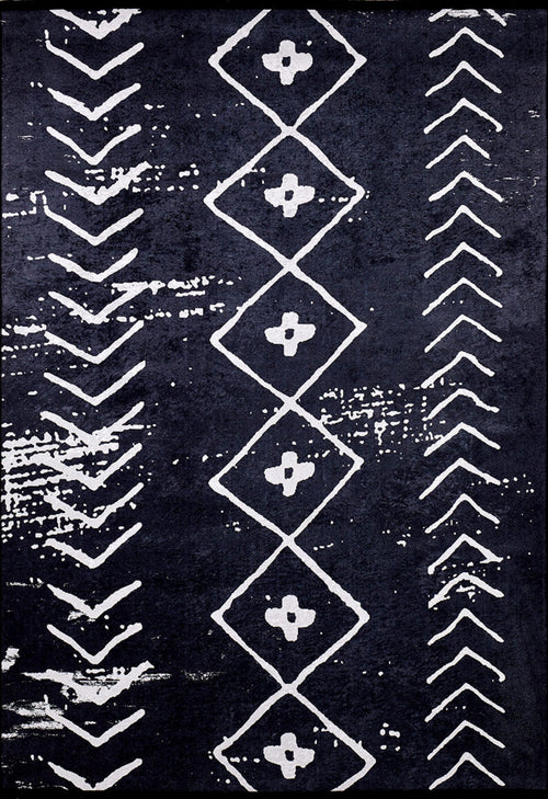 Balasov Black Geometric Digital Print Area Rug