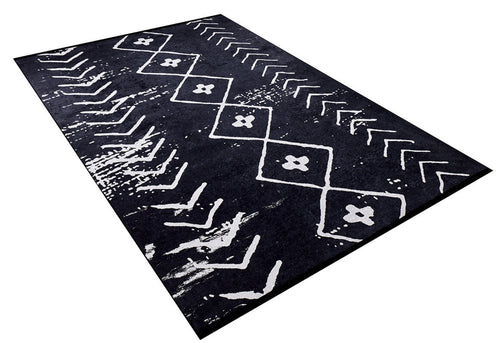 Balasov Black Geometric Digital Print Area Rug