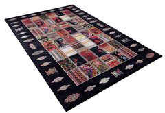 Black Patchwork Area Rug - Digital Print Rug | Non Slip, Antibacterial Carpet