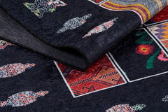 Black Patchwork Area Rug - Digital Print Rug | Non Slip, Antibacterial Carpet