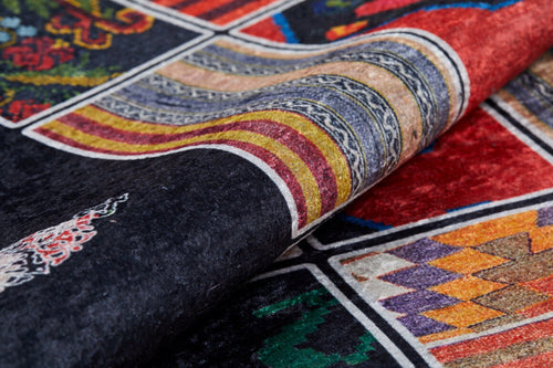 Black Patchwork Area Rug - Digital Print Rug | Non Slip, Antibacterial Carpet