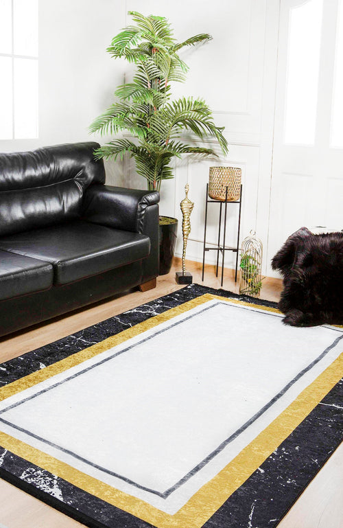 White Area Rug - Digital Print Frame Rug | Antibacterial, Non Slip Carpet