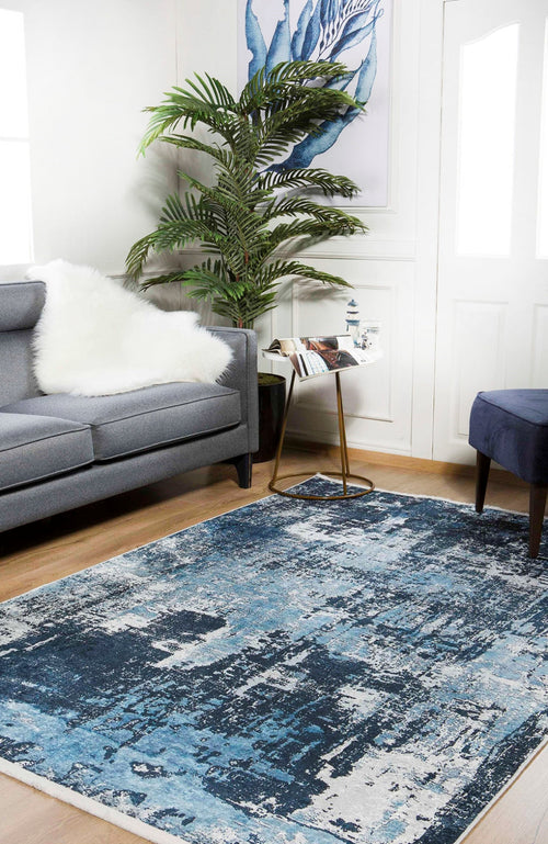 Modern Digital Area Rug – Blue Non Slip Antibacterial Carpet for Living Room