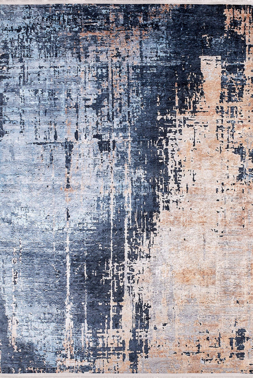 Modern Area Rug – Blue Digital Print Non Slip Antibacterial Carpet for Living Room