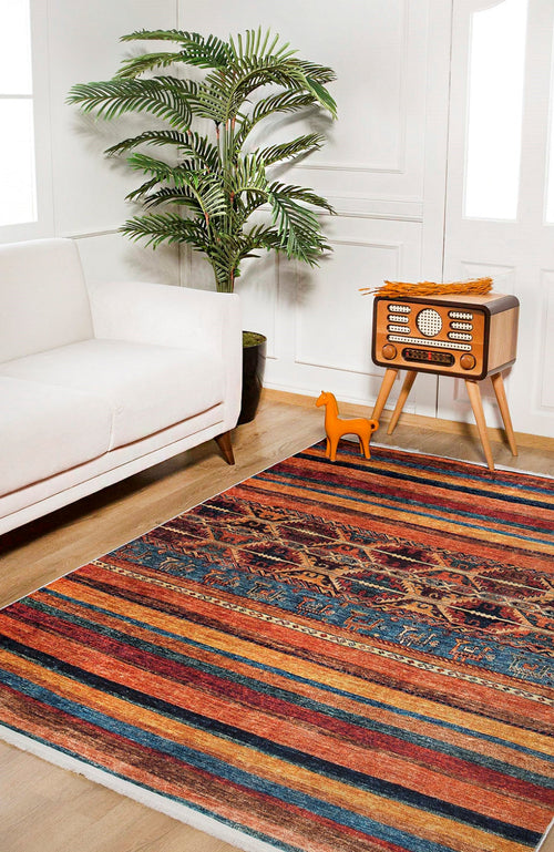 Orange Striped Area Rug – Digital Print Rug | Non Slip, Antibacterial Carpet